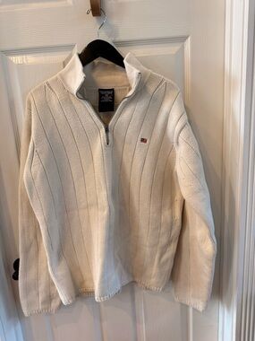 Ralph Lauren POLO Cream Quarter-Zip Ribbed Sweater